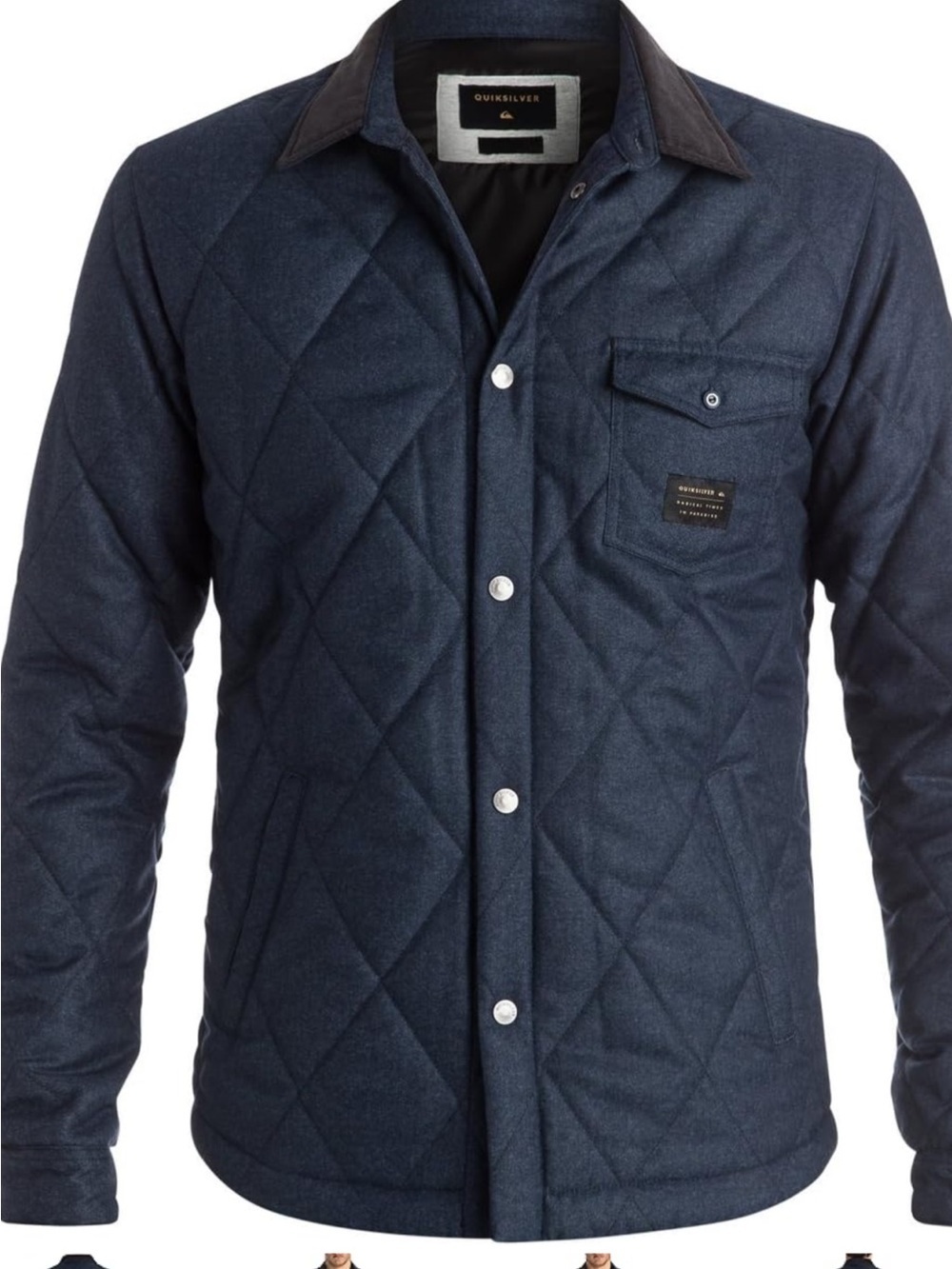Quiksilver Men's Quilted Dark Navy Shirt Marbling Jacket L